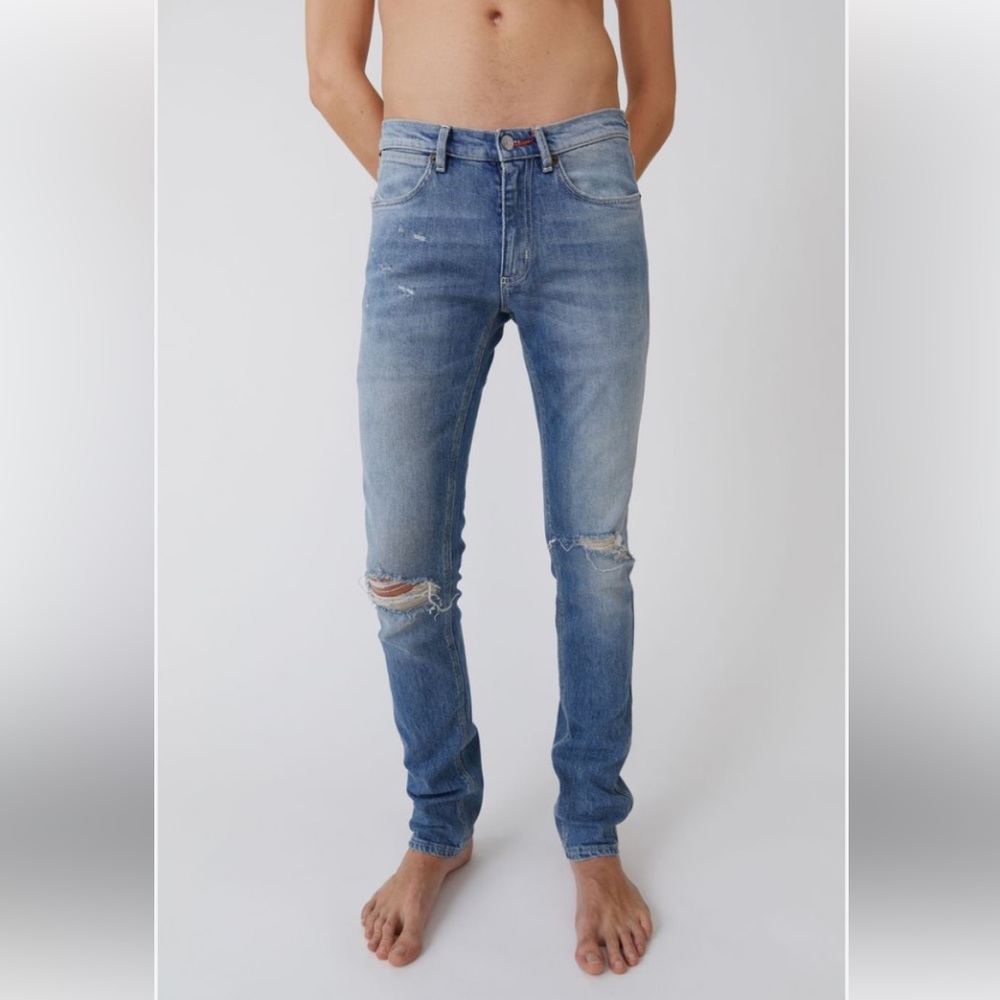 Acne Studios Blue Distressed Men Skinny Jeans